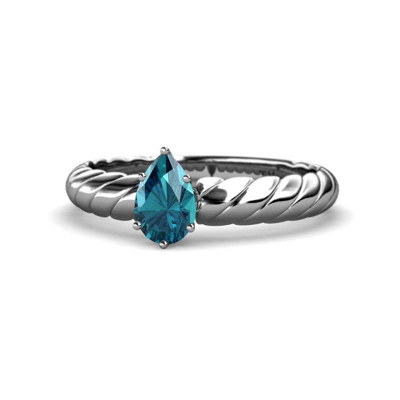 Eudora Classic Pear Cut London Blue Topaz Solitaire Engagement Ring 