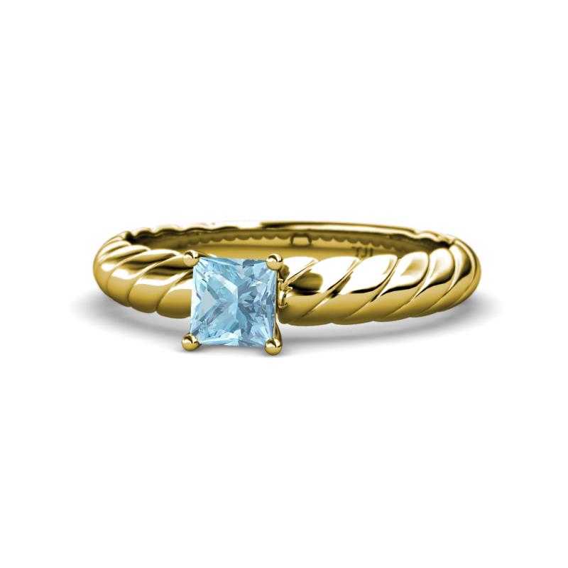 Eudora Classic 5.5 mm Princess Cut Aquamarine Solitaire Engagement Ring 