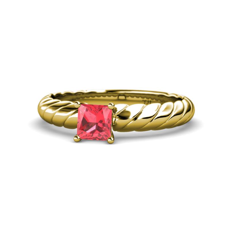 Eudora Classic 5.5 mm Princess Cut Pink Tourmaline Solitaire Engagement Ring 