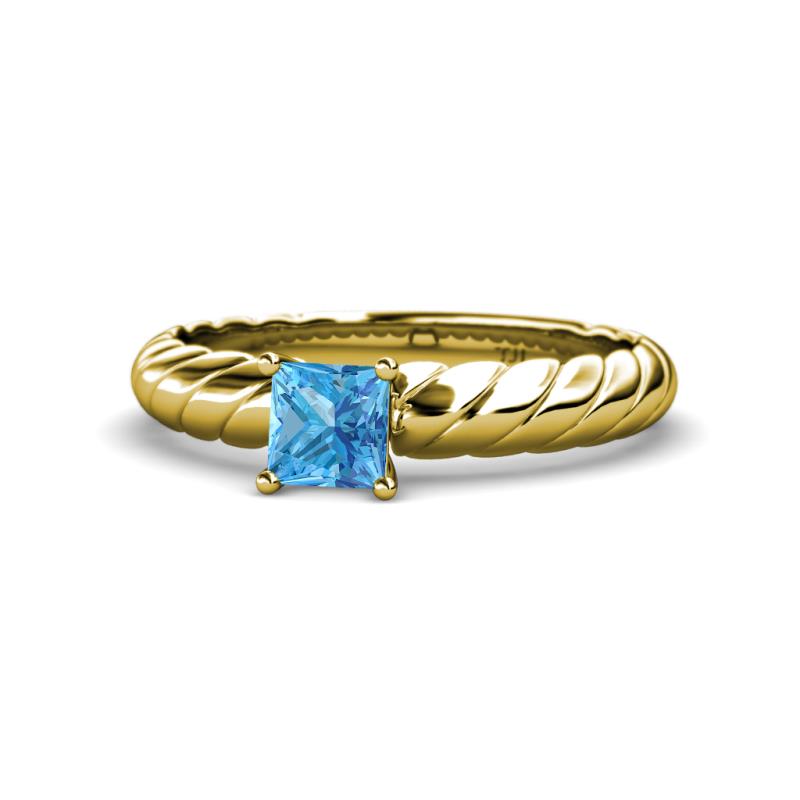 Eudora Classic 5.5 mm Princess Cut Blue Topaz Solitaire Engagement Ring 