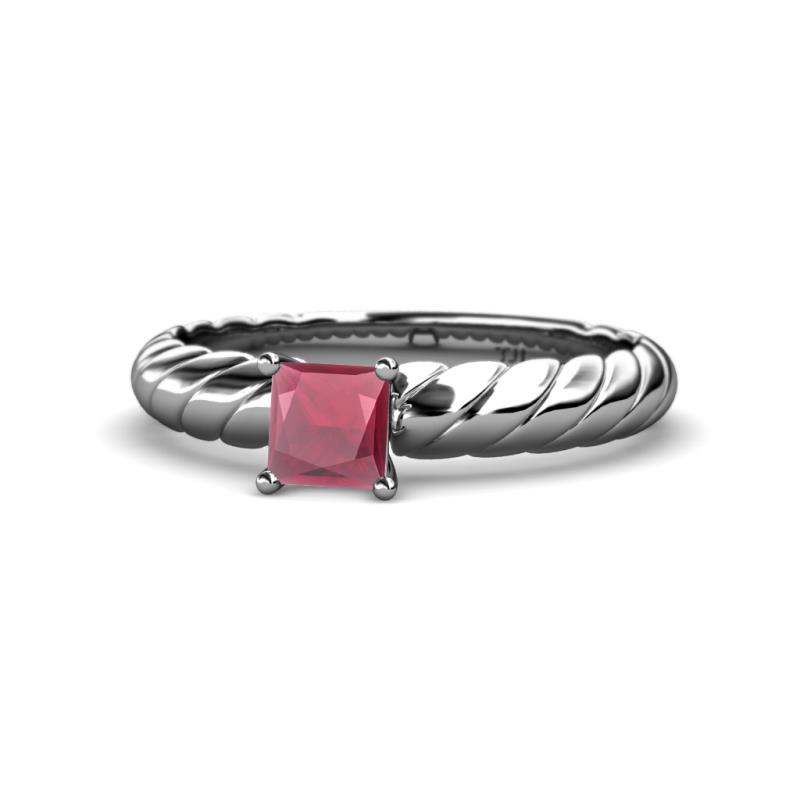 Eudora Classic 5.5 mm Princess Cut Rhodolite Garnet Solitaire Engagement Ring 