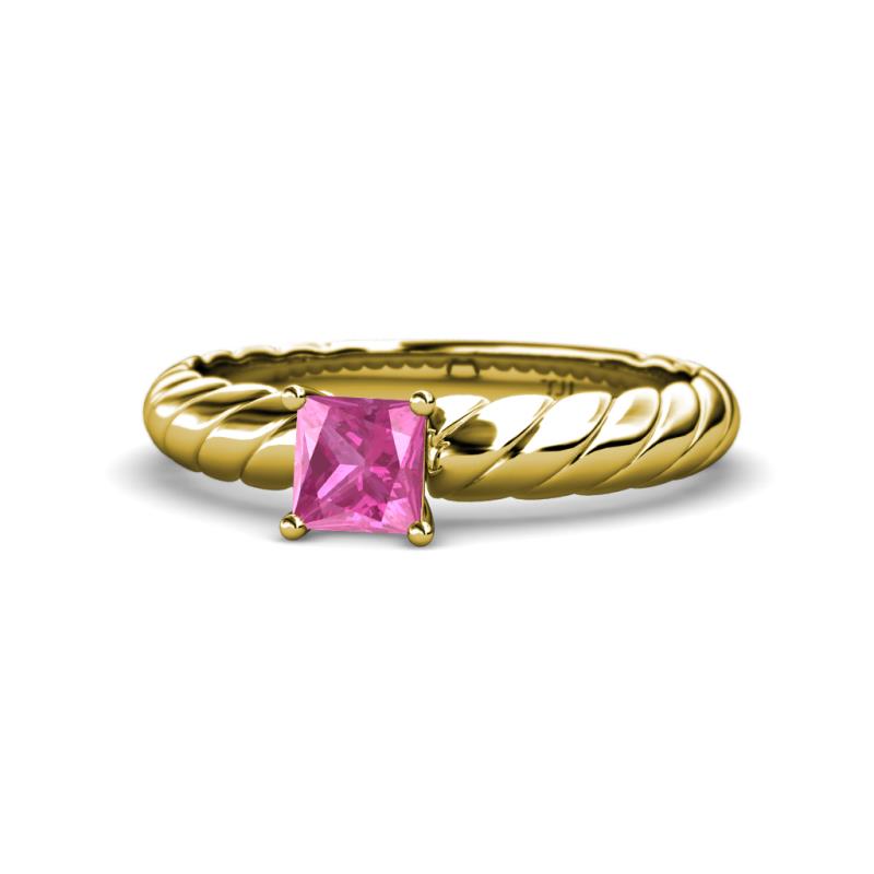 Eudora Classic 5.5 mm Princess Cut Lab Created Pink Sapphire Solitaire Engagement Ring 