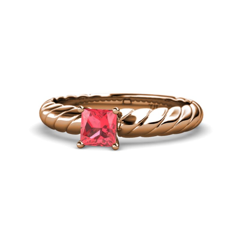 Eudora Classic 5.5 mm Princess Cut Pink Tourmaline Solitaire Engagement Ring 