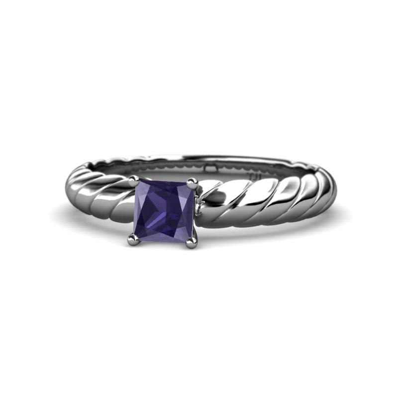 Eudora Classic 5.5 mm Princess Cut Iolite Solitaire Engagement Ring 