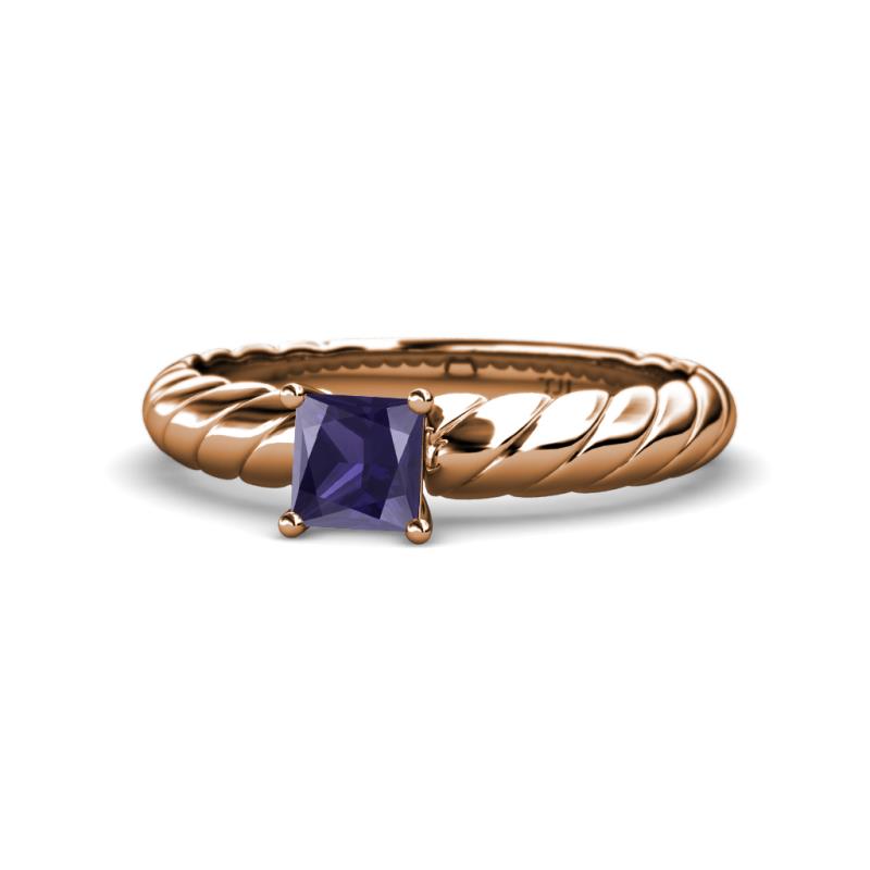 Eudora Classic 5.5 mm Princess Cut Iolite Solitaire Engagement Ring 