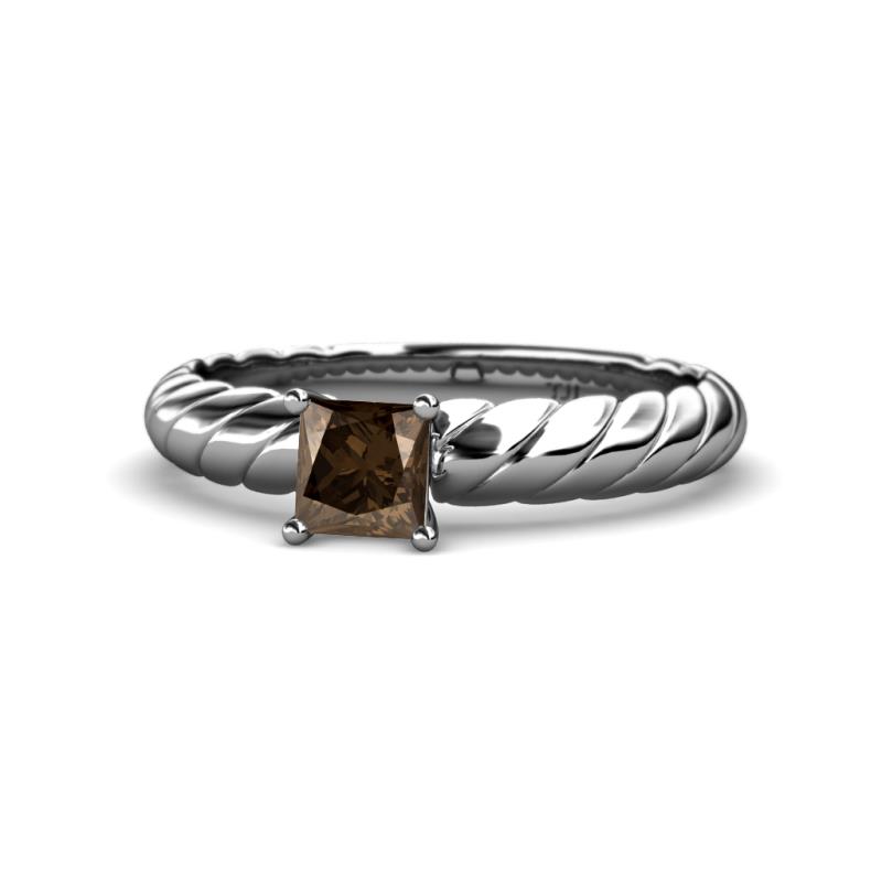Eudora Classic 5.5 mm Princess Cut Smoky Quartz Solitaire Engagement Ring 