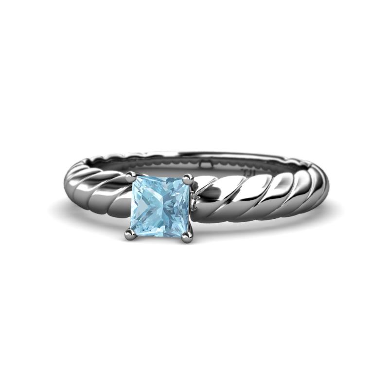 Eudora Classic 5.5 mm Princess Cut Aquamarine Solitaire Engagement Ring 