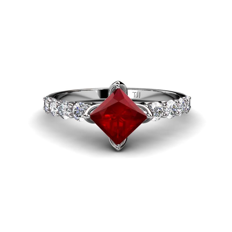 Alicia Princess Cut Red Garnet and Diamond Engagement Ring 