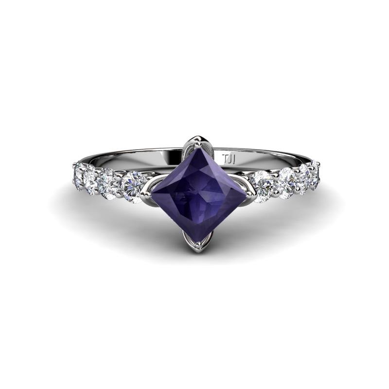 Alicia Square Cut Iolite and Diamond Engagement Ring 