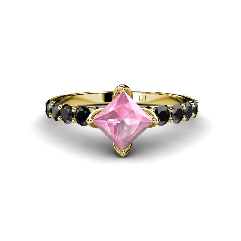 Alicia Princess Cut Pink Tourmaline and Black Diamond Engagement Ring 