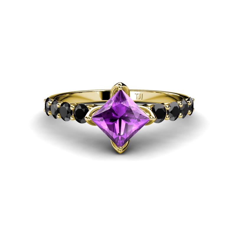 Alicia Princess Cut Amethyst and Black Diamond Engagement Ring 