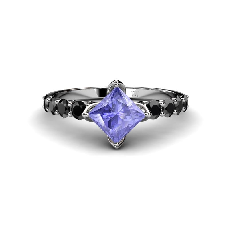 Alicia Princess Cut Tanzanite and Black Diamond Engagement Ring 