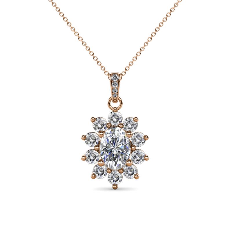 Raizel (7 x 5 mm) Diamond Floral Halo Pendant 