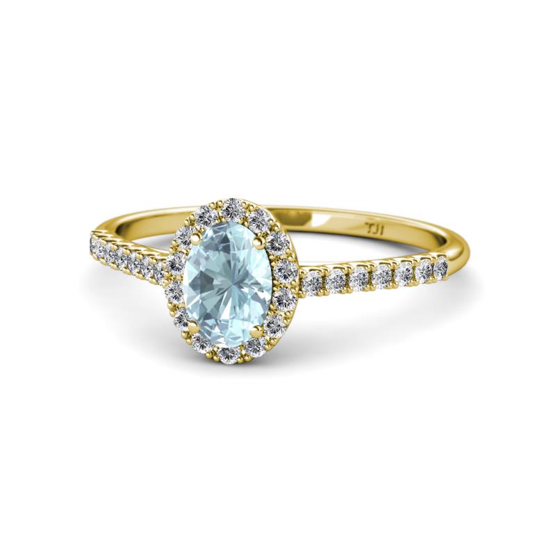 Marnie Desire Aquamarine and Diamond Halo Engagement Ring 