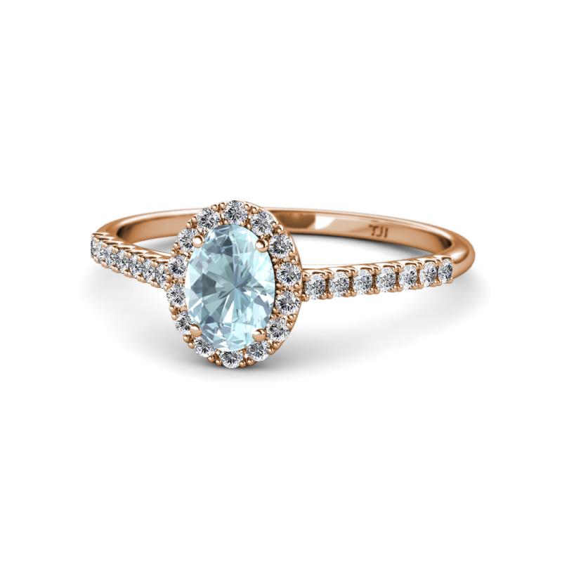 Marnie Desire Aquamarine and Diamond Halo Engagement Ring 