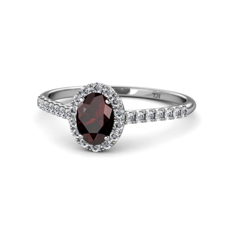 Marnie Desire Red Garnet and Diamond Halo Engagement Ring 