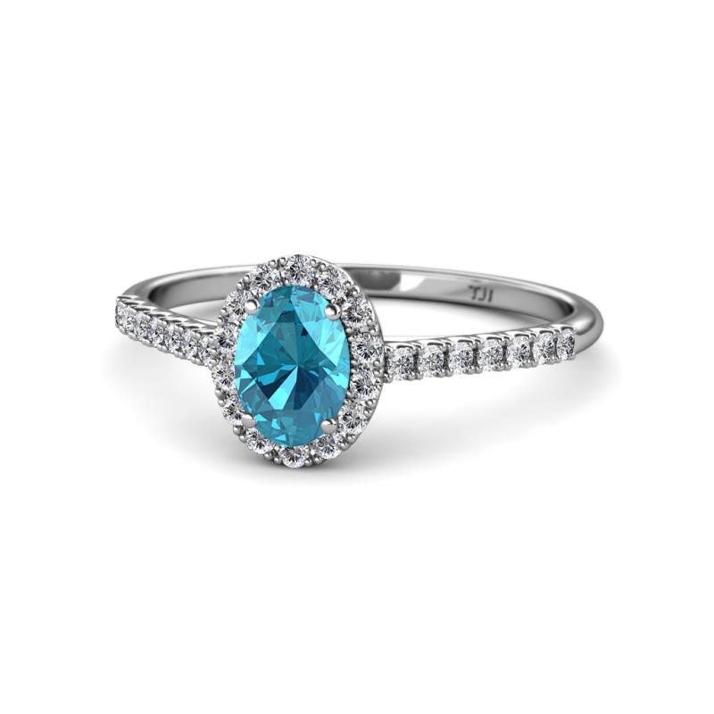 Marnie Desire London Blue Topaz and Diamond Halo Engagement Ring 