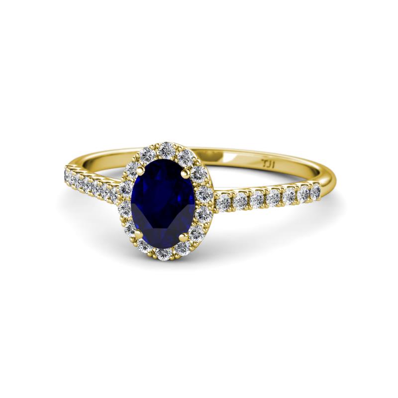 Marnie Desire Blue Sapphire and Diamond Halo Engagement Ring 