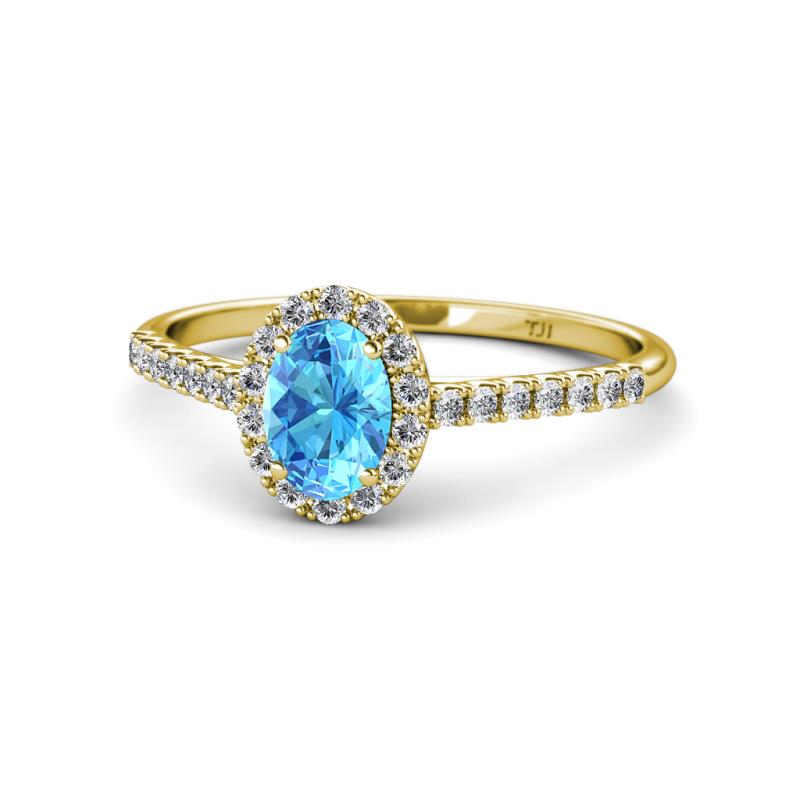 Marnie Desire Blue Topaz and Diamond Halo Engagement Ring 