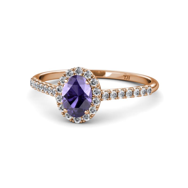 Marnie Desire Iolite and Diamond Halo Engagement Ring 