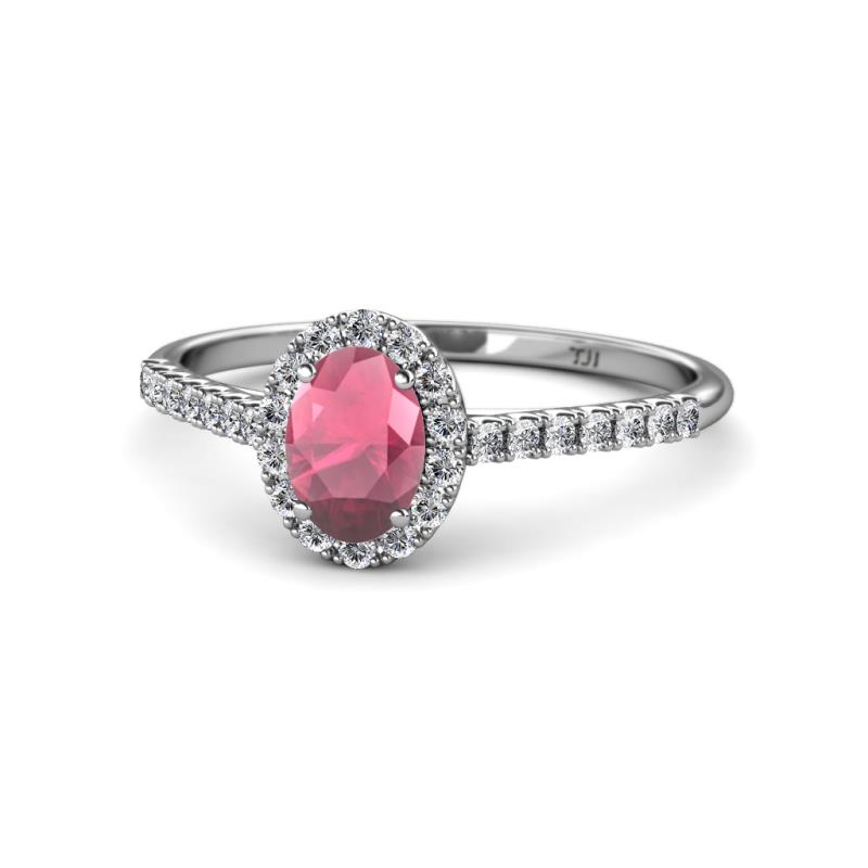 Marnie Desire Rhodolite Garnet and Diamond Halo Engagement Ring 