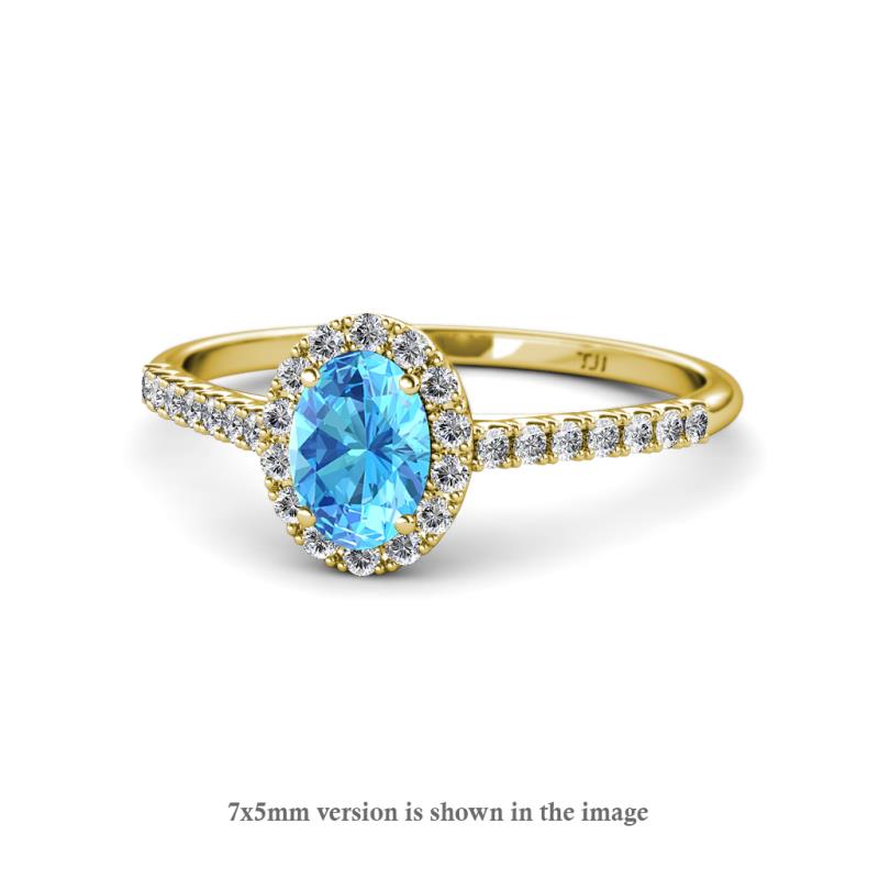 Marnie Desire Oval Cut Blue Topaz and Diamond Halo Engagement Ring 
