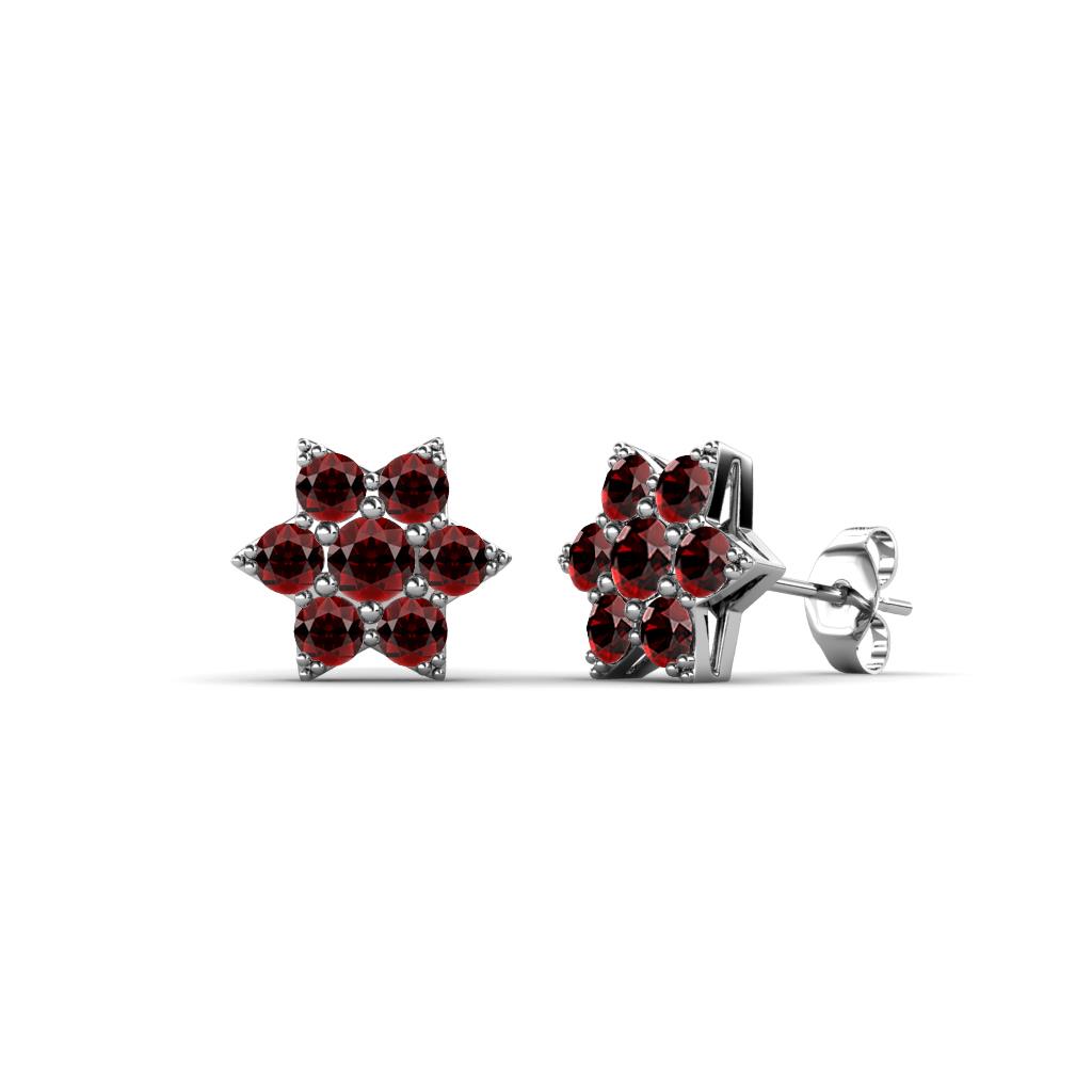 Amora Red Garnet Flower Earrings 