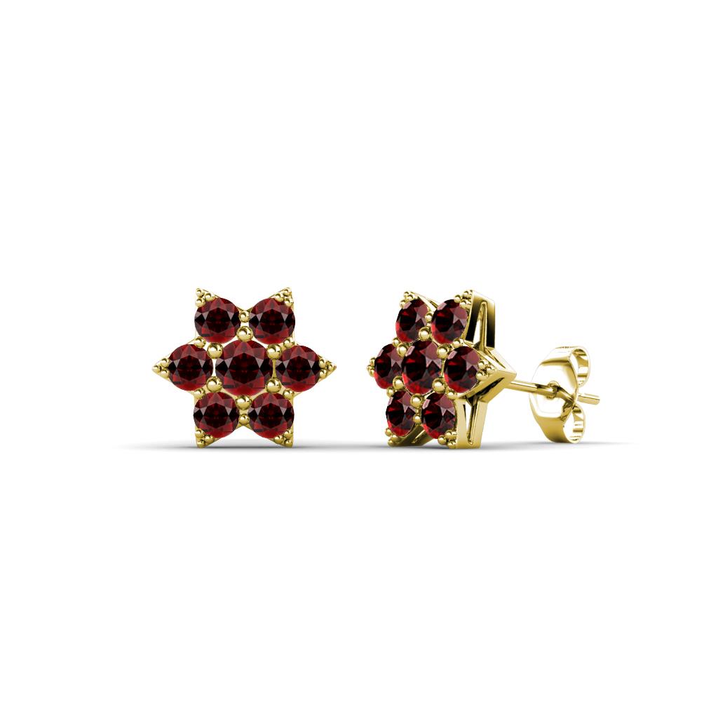 Amora Red Garnet Flower Earrings 