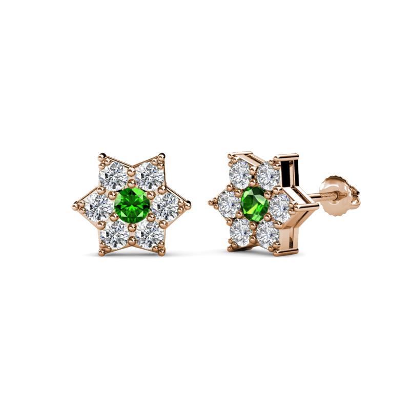 Amora Green Garnet and Diamond Flower Earrings 