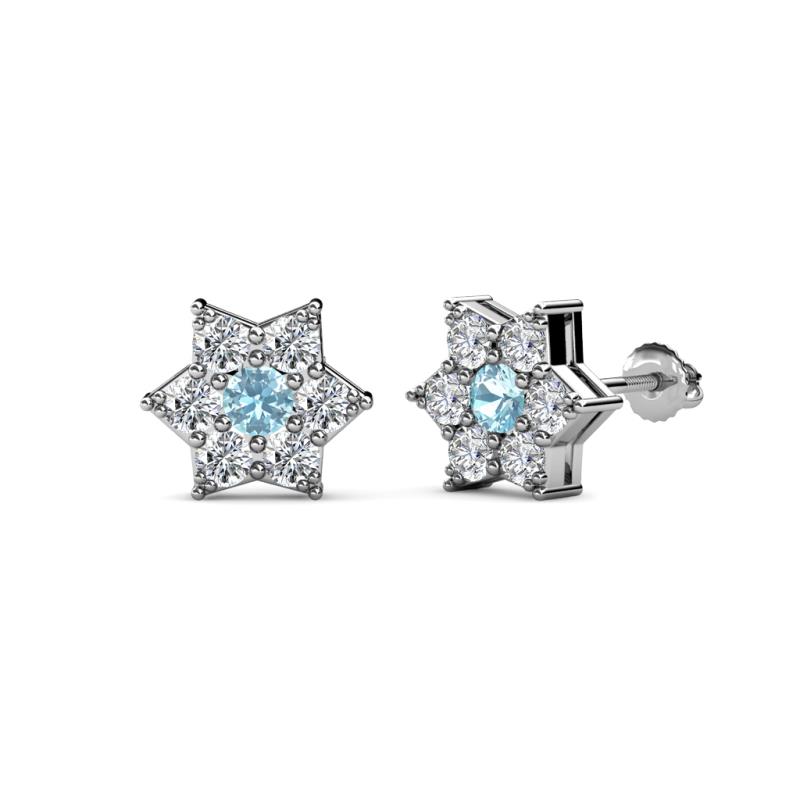 Amora Aquamarine and Diamond Flower Earrings 