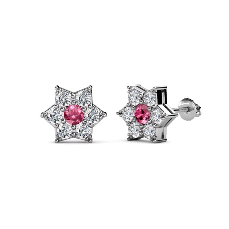 Amora Pink Tourmaline and Diamond Flower Earrings 