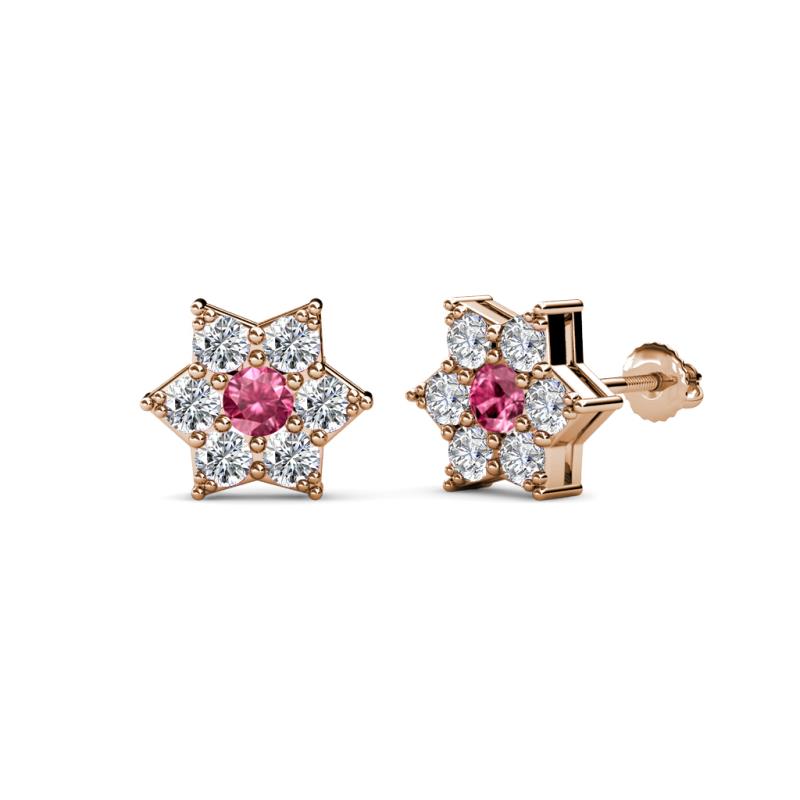 Amora Pink Tourmaline and Diamond Flower Earrings 