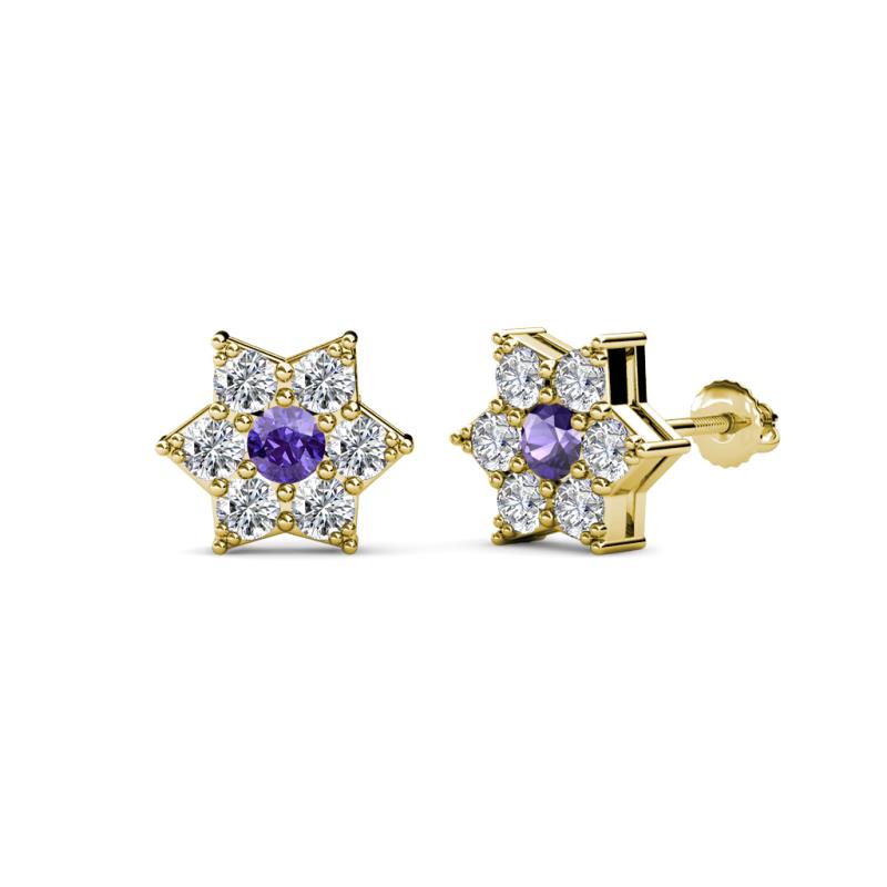 Amora Iolite and Diamond Flower Earrings 