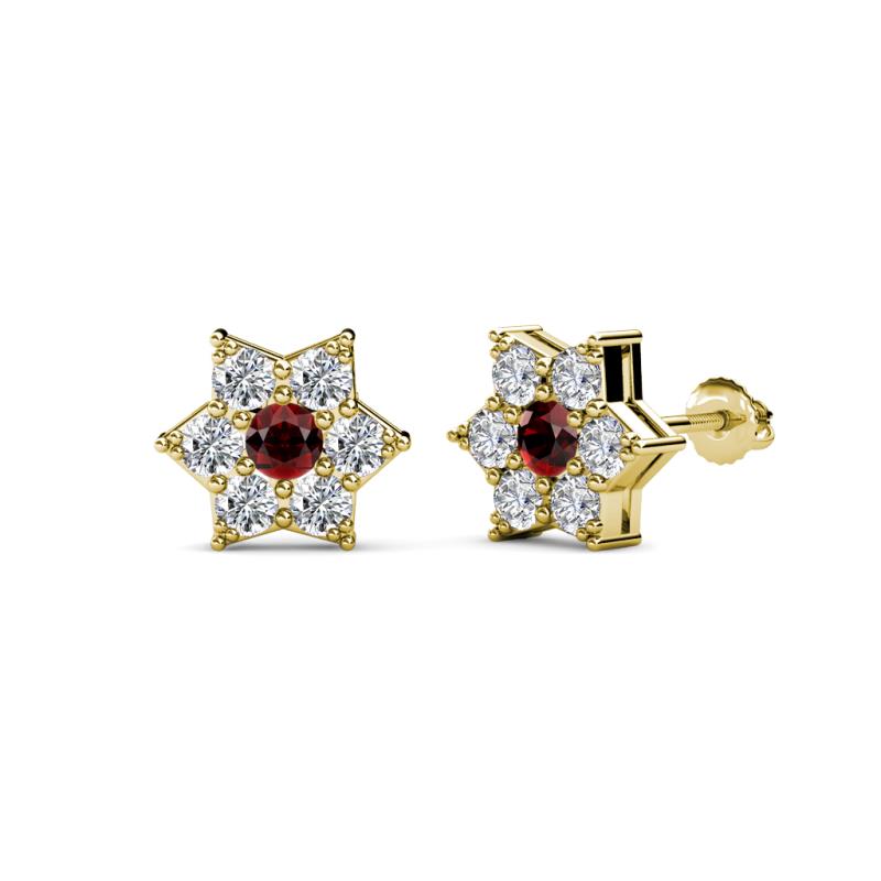 Amora Red Garnet and Diamond Flower Earrings 