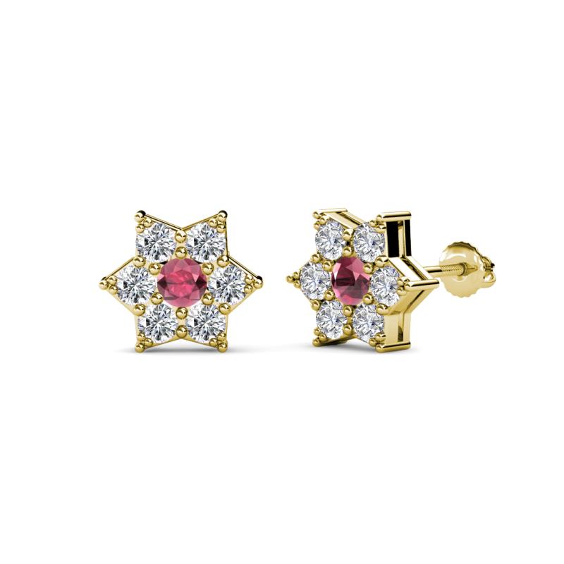 Amora Rhodolite Garnet and Diamond Flower Earrings 