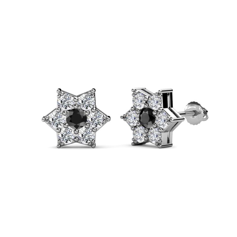 Amora Black and White Diamond Flower Earrings 