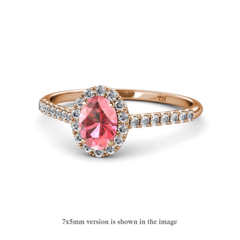 Marnie Desire Oval Cut Pink Tourmaline and Diamond Halo Engagement Ring 