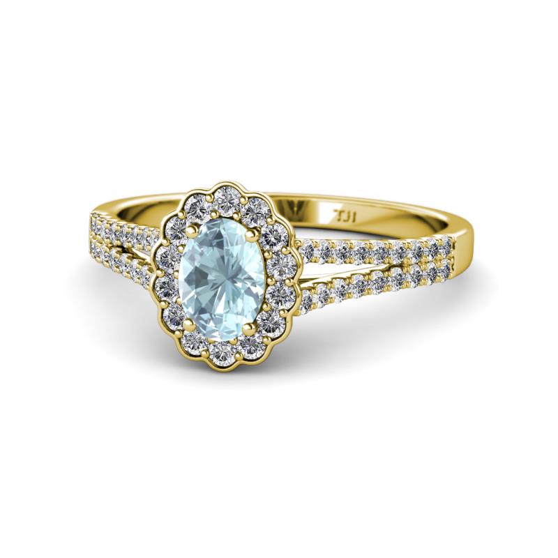 Raisa Desire Aquamarine and Diamond Halo Engagement Ring 