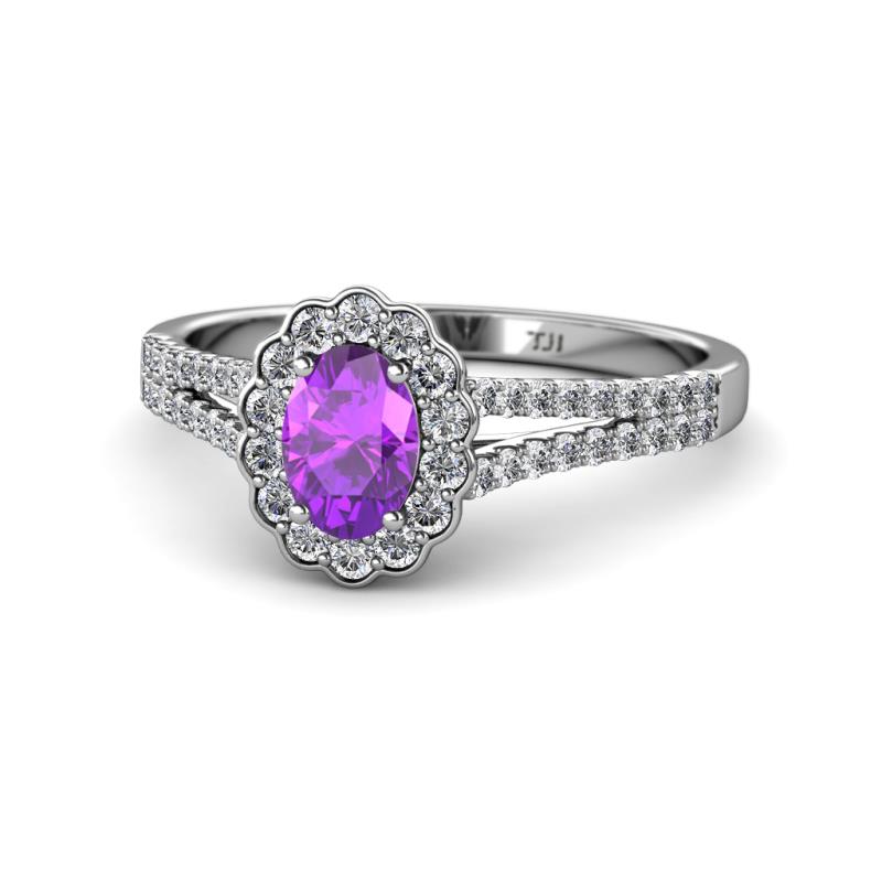 Raisa Desire Amethyst and Diamond Halo Engagement Ring 