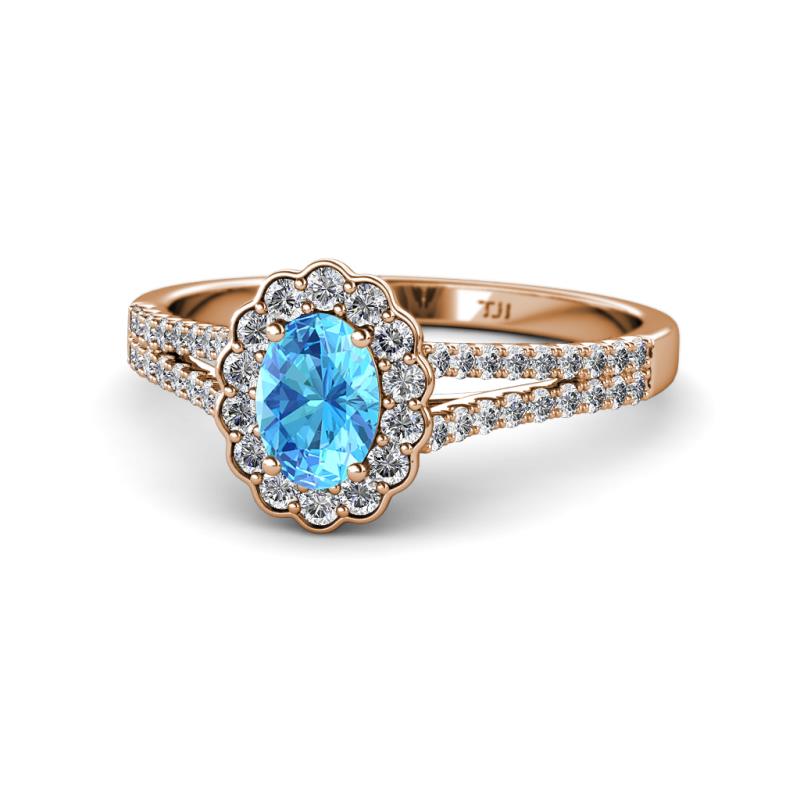 Raisa Desire Blue Topaz and Diamond Halo Engagement Ring 