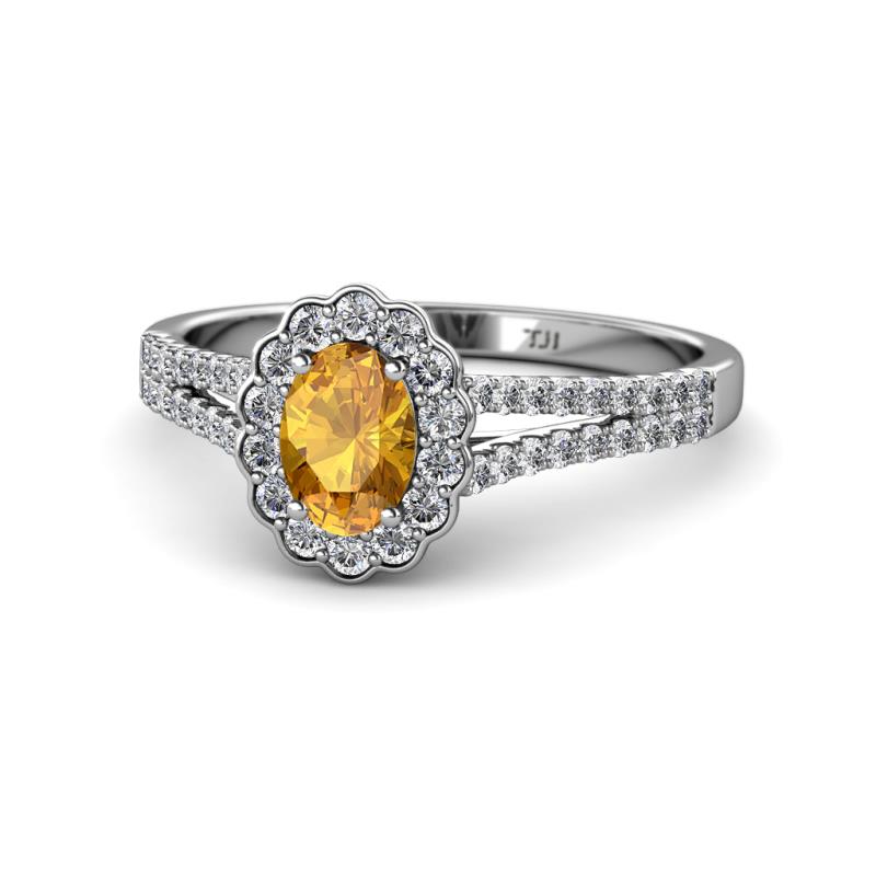 Raisa Desire Citrine and Diamond Halo Engagement Ring 