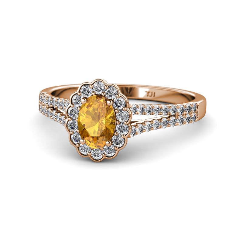 Raisa Desire Citrine and Diamond Halo Engagement Ring 