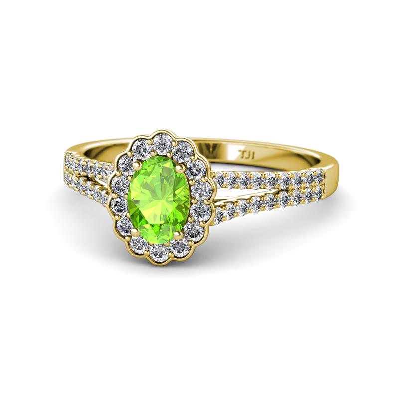Raisa Desire Peridot and Diamond Halo Engagement Ring 