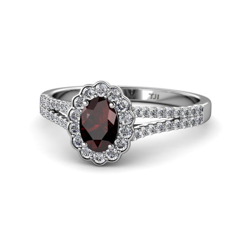 Raisa Desire Red Garnet and Diamond Halo Engagement Ring 