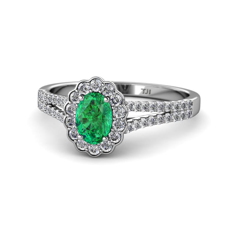 Raisa Desire Emerald and Diamond Halo Engagement Ring 