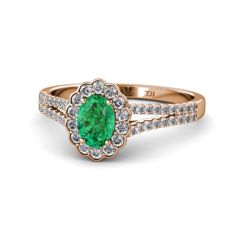 Raisa Desire Emerald and Diamond Halo Engagement Ring 