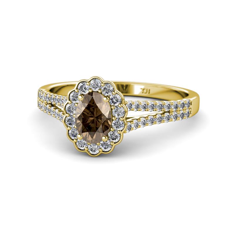 Raisa Desire Smoky Quartz and Diamond Halo Engagement Ring 