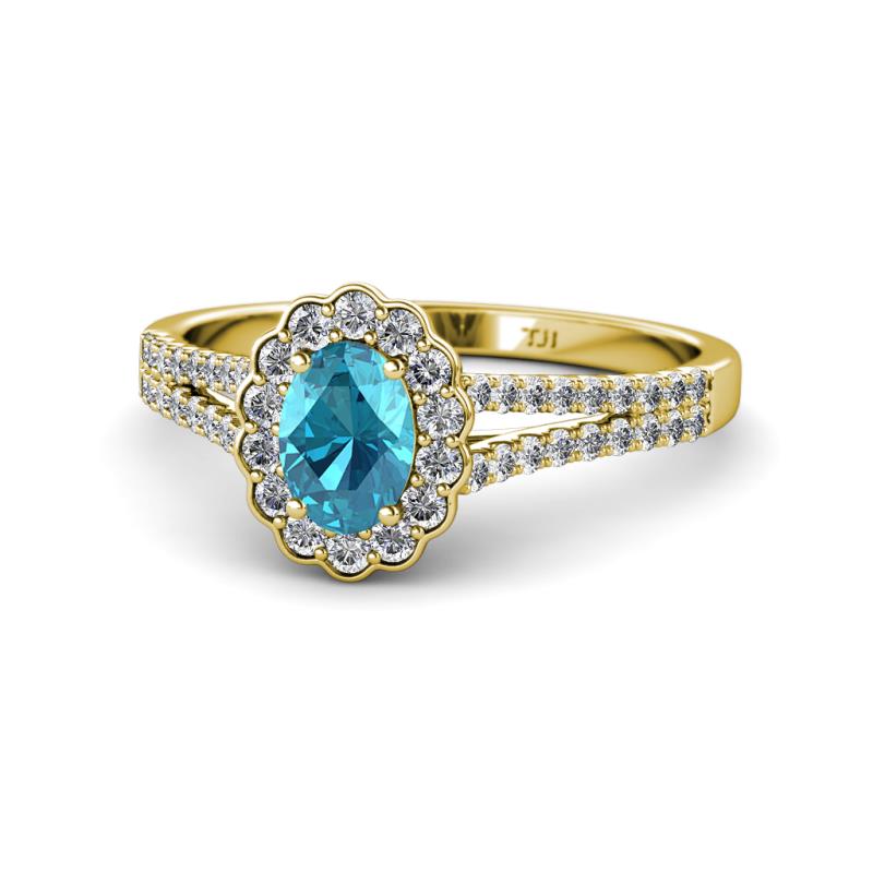 Raisa Desire London Blue Topaz and Diamond Halo Engagement Ring 