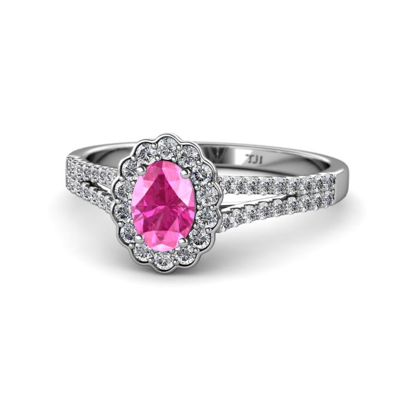 Raisa Desire Pink Sapphire and Diamond Halo Engagement Ring 