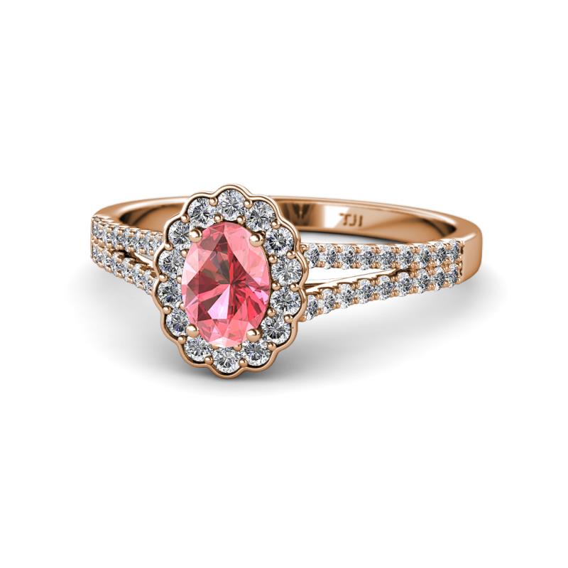 Raisa Desire Pink Tourmaline and Diamond Halo Engagement Ring 